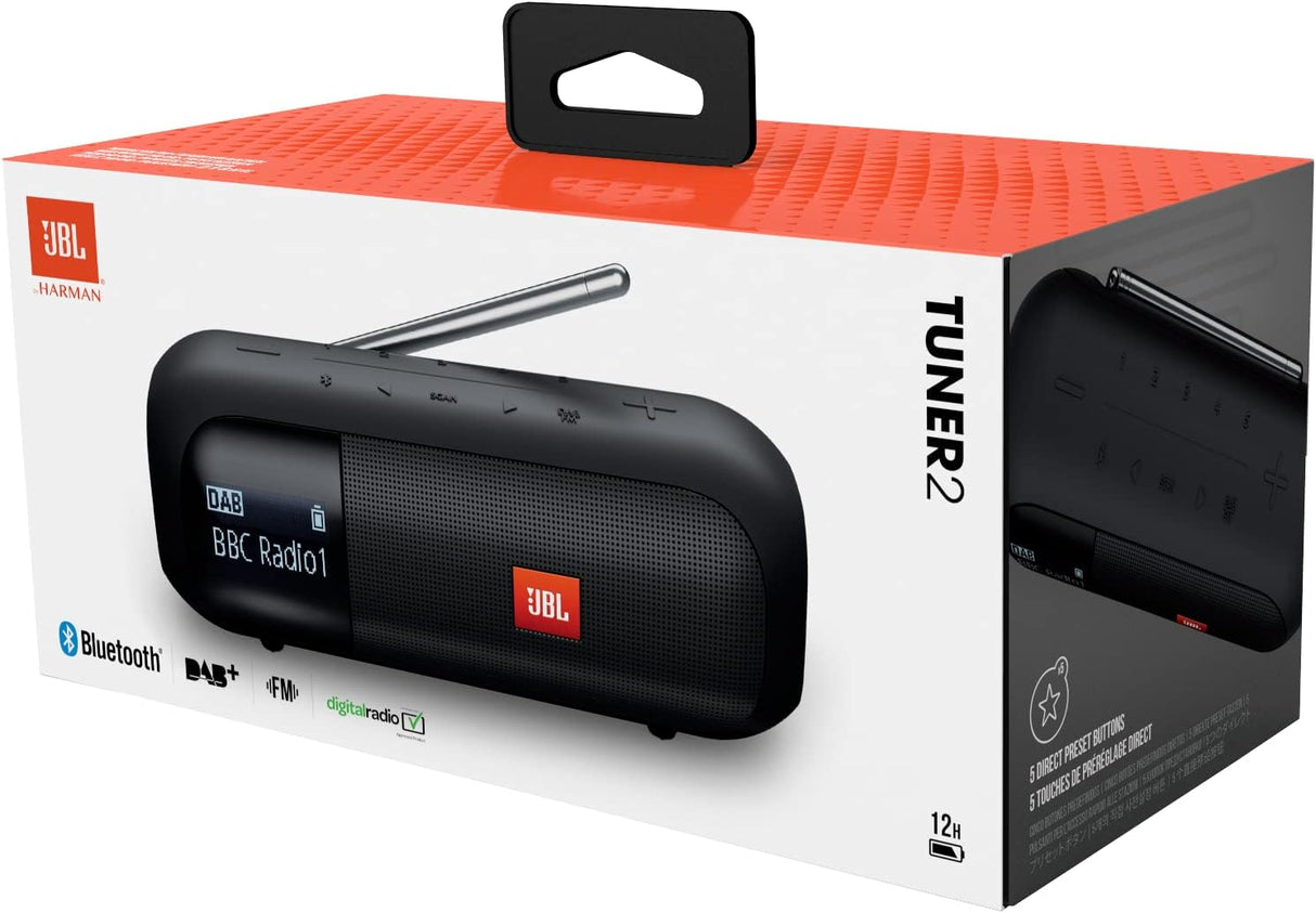 JBL Tuner 2 Radiorekorder in Schwarz – Tragbarer Bluetooth Lautsprecher